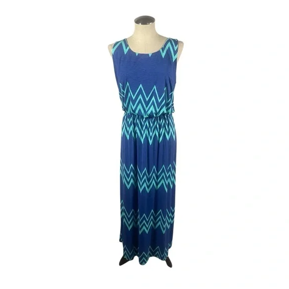 Pixley Summer Maxi Dress Chevron Print Blue Size XL - Picture 2 of 9